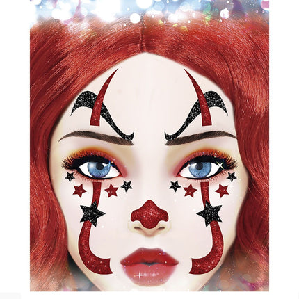 Adesivi viso Halloween Clown Glitter 20 cm