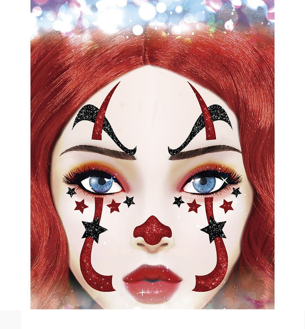 Adesivi viso Halloween Clown Glitter 20 cm