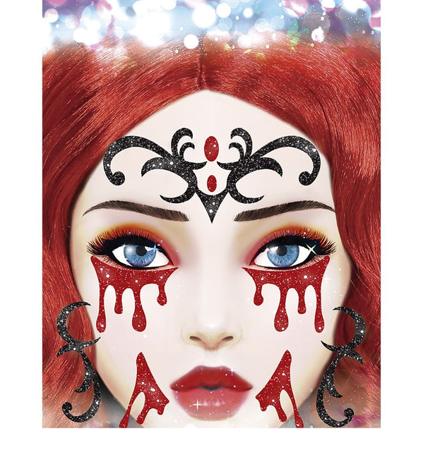 Adesivi viso Halloween Vampiro Glitter 20 cm