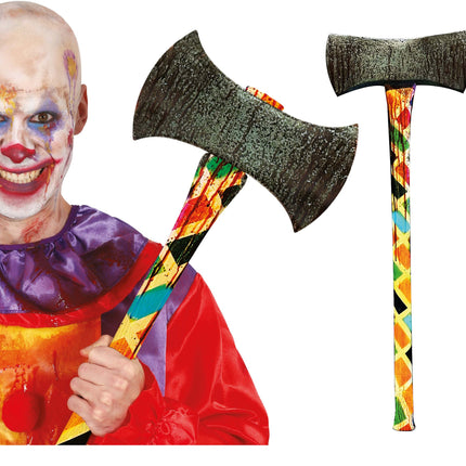 Clown finto con ascia di Halloween 73 cm