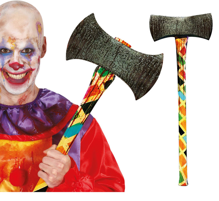 Clown finto con ascia di Halloween 73 cm