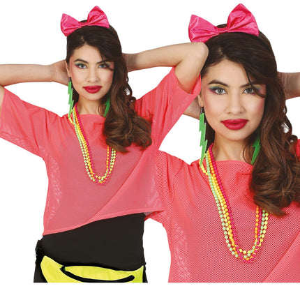 T/shirt a rete Rosa Neon Corta L