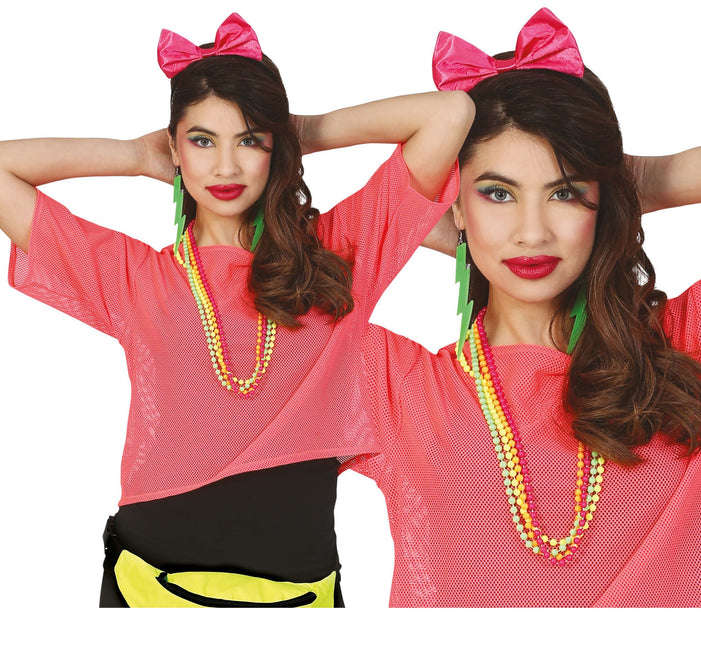 T/shirt a rete Rosa Neon Corta L