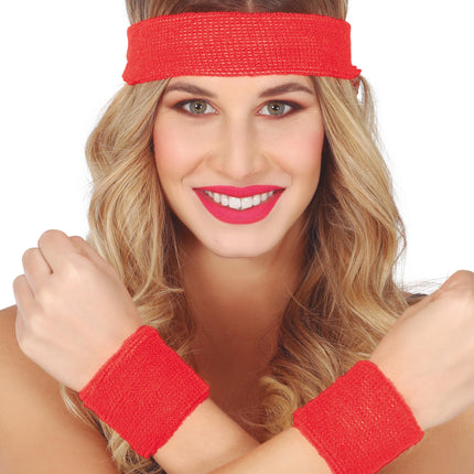 Set di 2 braccialetti e cerchietto rosso