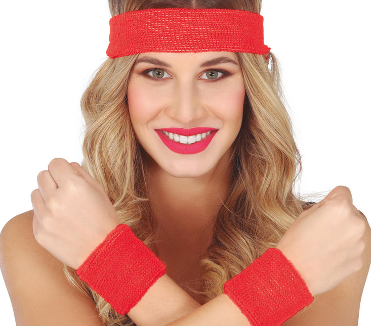 Set di 2 braccialetti e cerchietto rosso