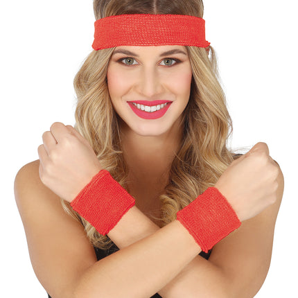 Set di 2 braccialetti e cerchietto rosso