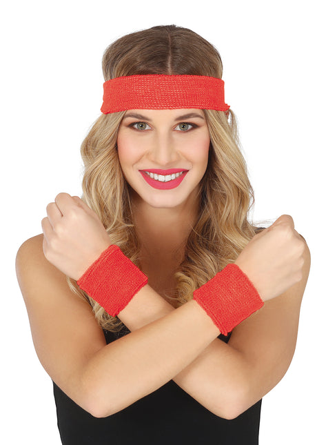 Set di 2 braccialetti e cerchietto rosso