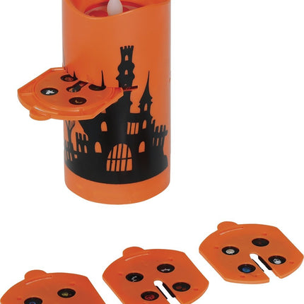 Candela arancione con proiettore a led di Halloween da 16 cm