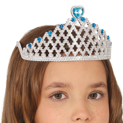 Tiara d'argento da principessa del ghiaccio, cuore blu, bambini