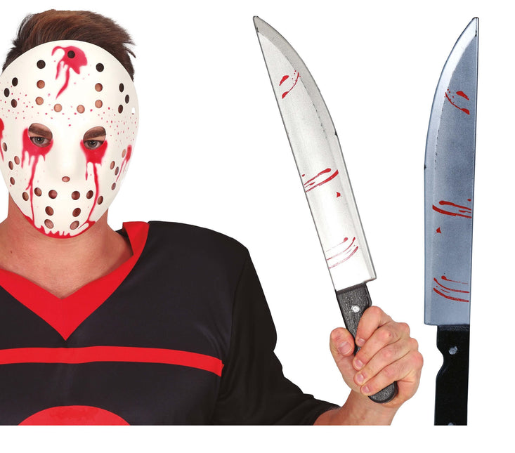 Machete finto di Halloween con sangue 45 cm