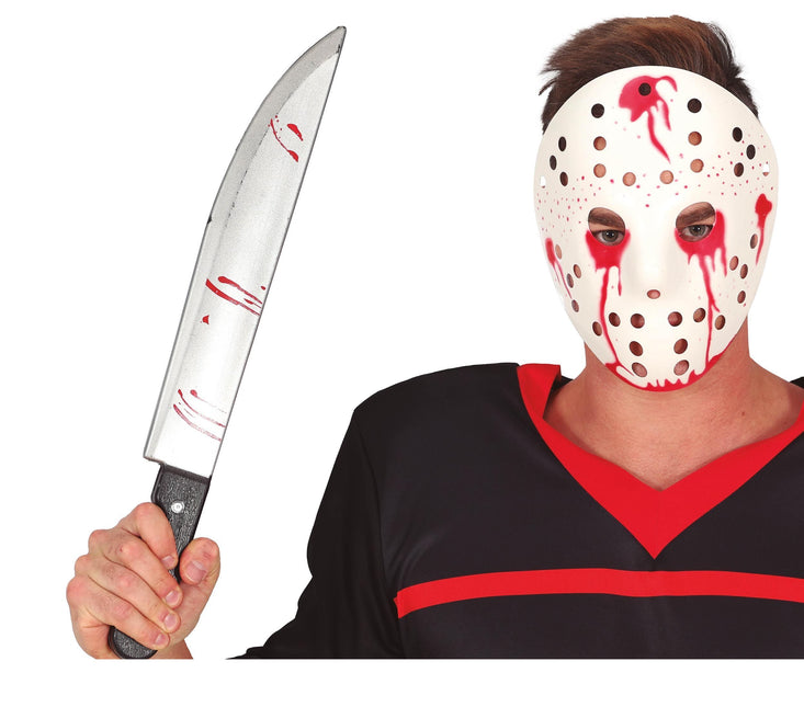 Machete finto di Halloween con sangue 45 cm