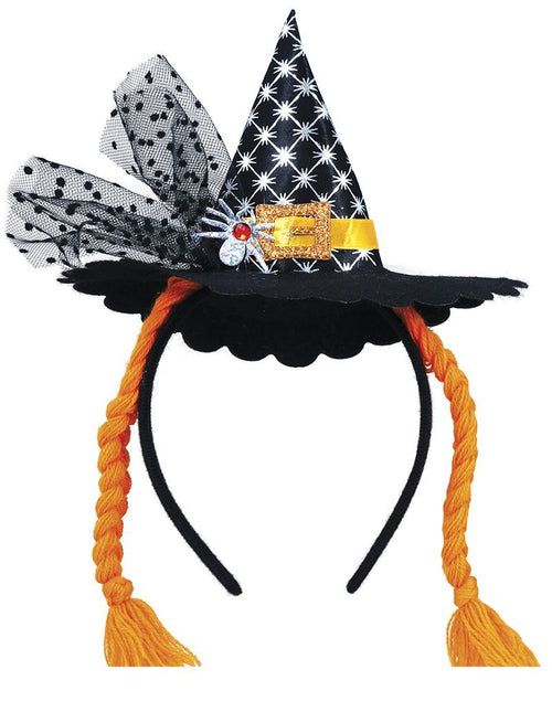 Cerchietto Halloween Mini Cappello Strega Trecce Arancione