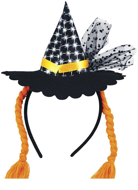 Cerchietto Halloween Mini Cappello Strega Trecce Arancione