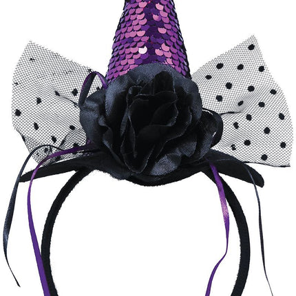 Cerchietto Halloween Mini Cappello Strega Paillettes Viola