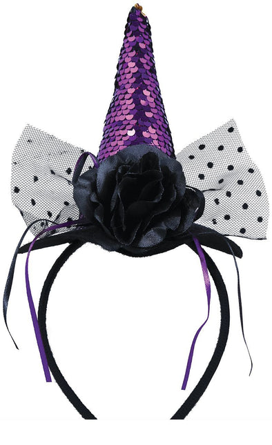 Cerchietto Halloween Mini Cappello Strega Paillettes Viola