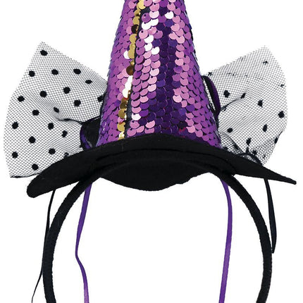 Cerchietto Halloween Mini Cappello Strega Paillettes Viola