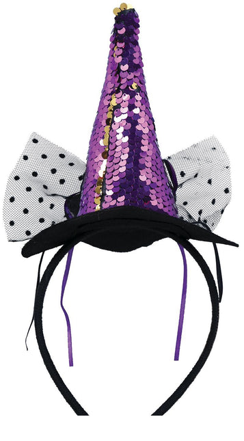 Cerchietto Halloween Mini Cappello Strega Paillettes Viola