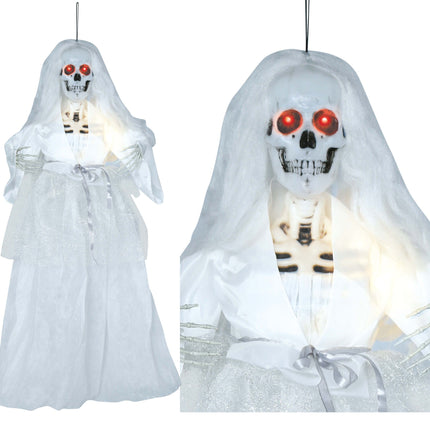 Bambola di Halloween Scheletro Sposa con luce e suono 90 cm