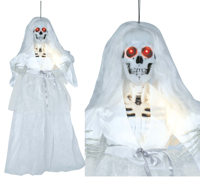 Bambola di Halloween Scheletro Sposa con luce e suono 90 cm