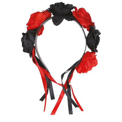 Cerchietto Halloween Fiori Rosso Nero