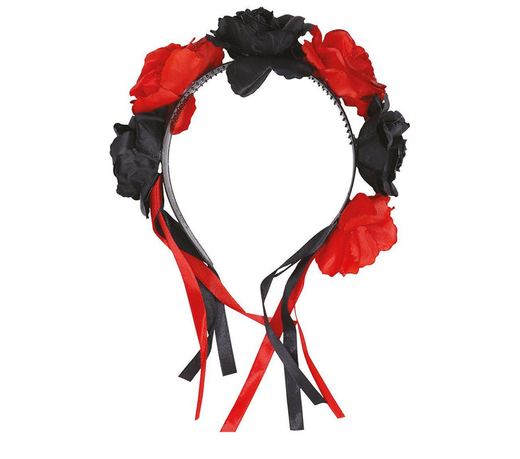 Cerchietto Halloween Fiori Rosso Nero