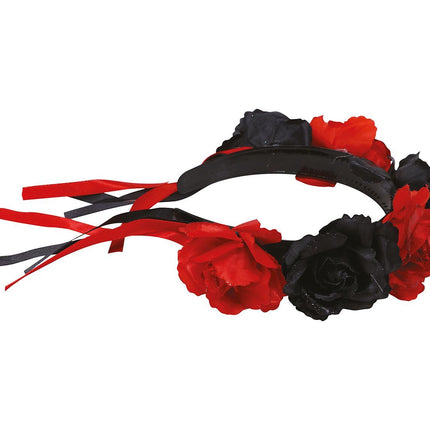 Cerchietto Halloween Fiori Rosso Nero