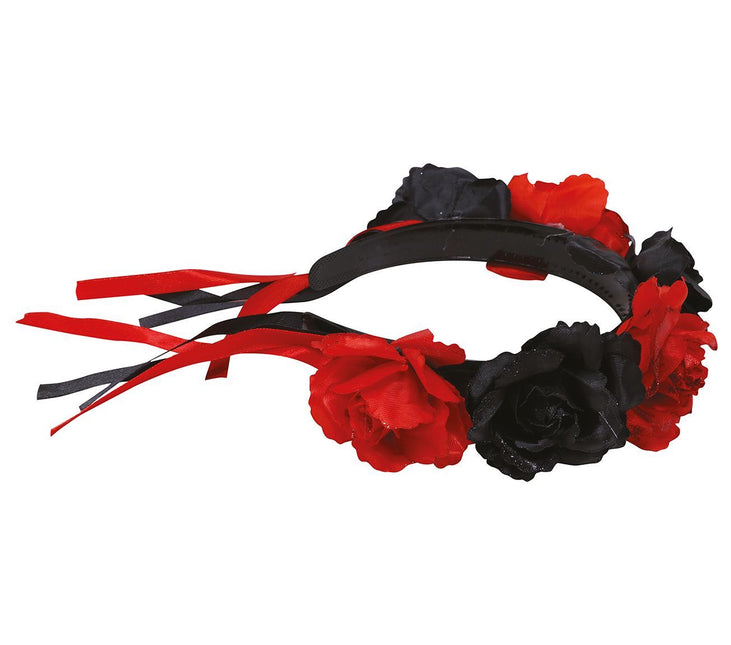 Cerchietto Halloween Fiori Rosso Nero