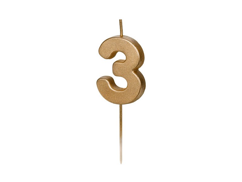 3 Jaar Kaars Goud 4,5cm - Partywinkel - 5904555032323