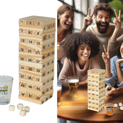 Gioco di bevute con blocchi di legno e 4 bicchieri