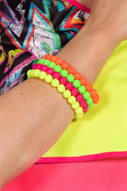 Neon 80S Bracciale Donna Perline 4 pezzi