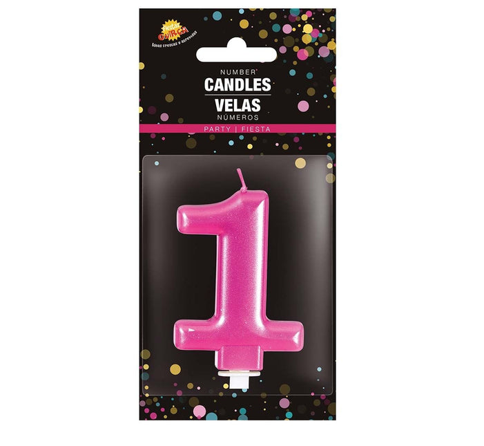 Candela rosa 1 anno metallizzata 8 cm