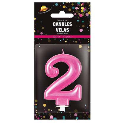 Candela rosa 2 anni metallizzata 8 cm