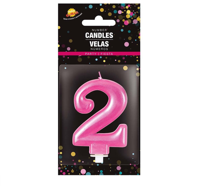 Candela rosa 2 anni metallizzata 8 cm