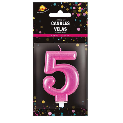 Candela rosa 5 anni metallizzata 8 cm