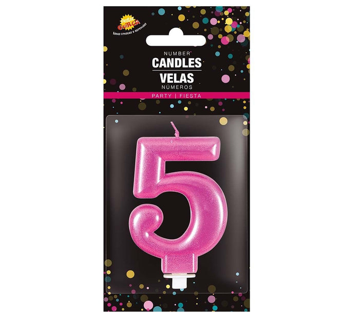 Candela rosa 5 anni metallizzata 8 cm