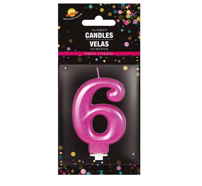 Candela rosa 6 anni metallizzata 8 cm