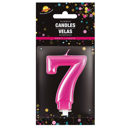 Candela rosa 7 anni metallizzata 8 cm