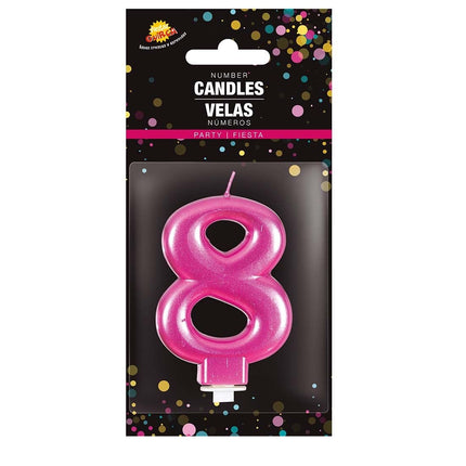 Candela rosa 8 anni metallizzata 8 cm