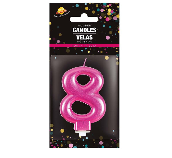 Candela rosa 8 anni metallizzata 8 cm