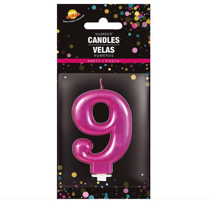 Candela rosa 9 anni metallizzata 8 cm