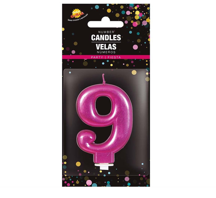 Candela rosa 9 anni metallizzata 8 cm