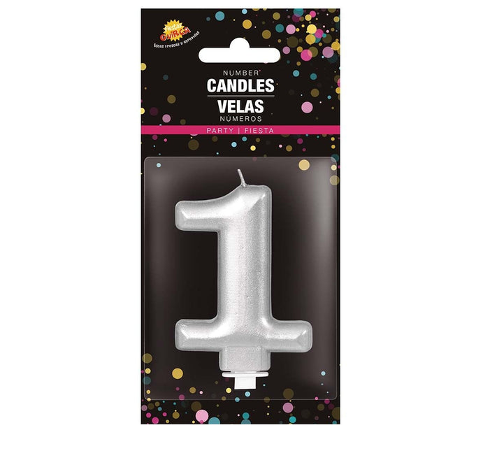 Candela d'argento 1 anno metallizzata da 8 cm