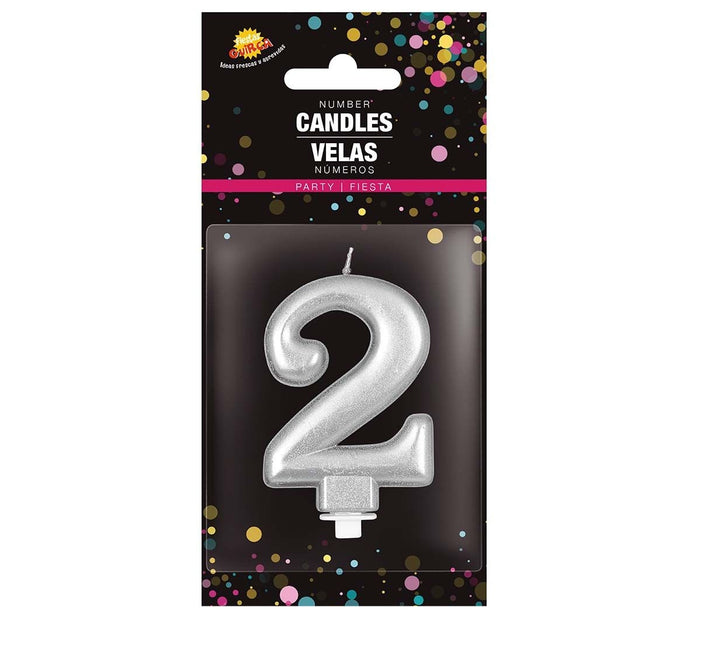 Candela d'argento 2 anni metallizzata 8 cm