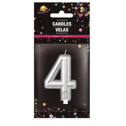 Candela d'argento 4 anni metallizzata 8 cm