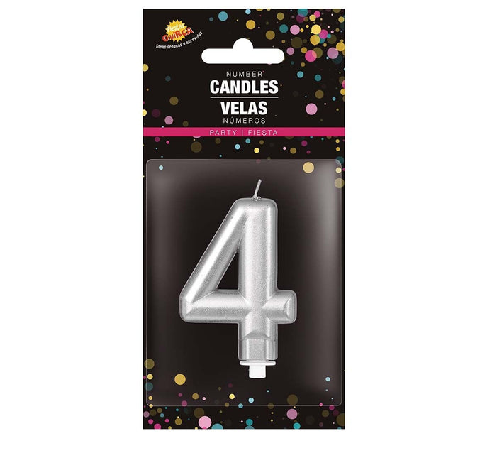 Candela d'argento 4 anni metallizzata 8 cm