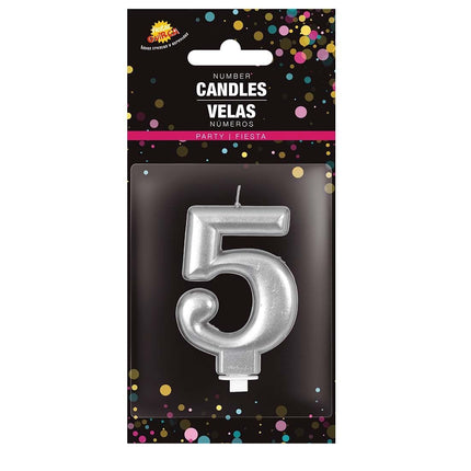 Candela d'argento 5 anni metallizzata 8 cm