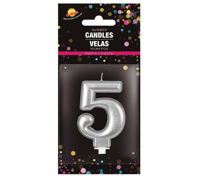 Candela d'argento 5 anni metallizzata 8 cm