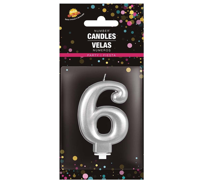 Candela d'argento 6 anni metallizzata 8 cm