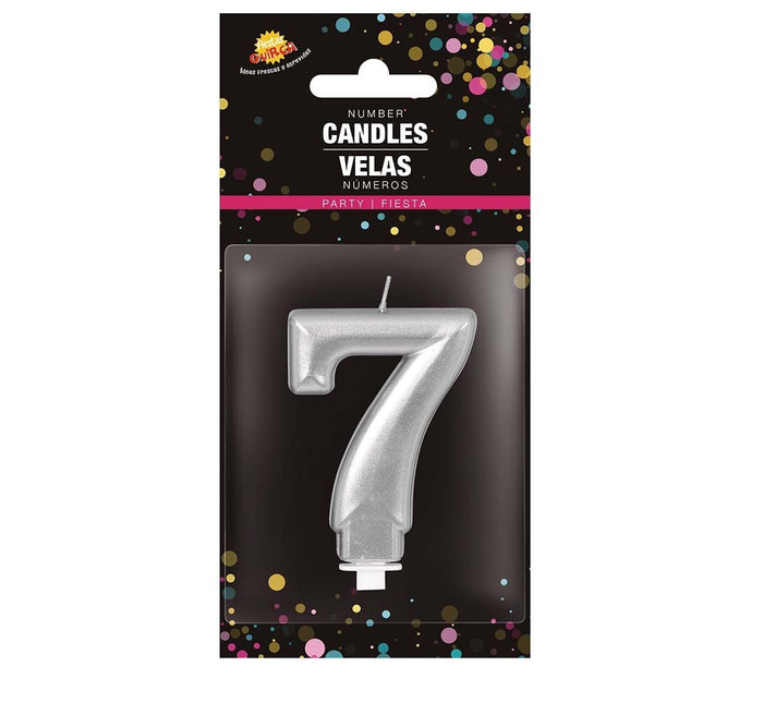 Candela d'argento 7 anni metallizzata 8 cm