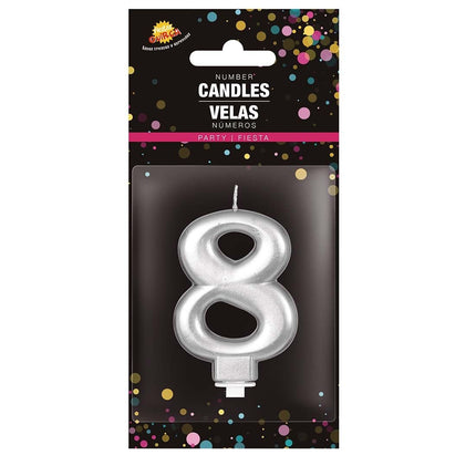 Candela d'argento 8 anni metallizzata 8 cm